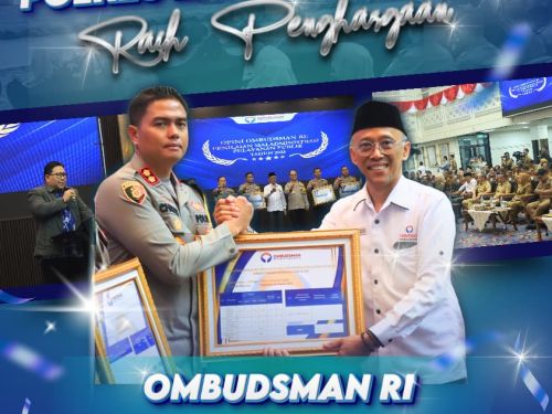 Kapolres Lampung Tengah Terima Penghargaan Pelayanan Publik dari Ombudsman RI